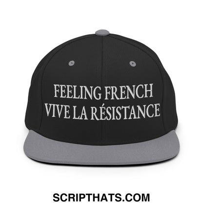 Feeling French Vive la Résistance Embroidered Flat Bill Brim Snapback Hat Black Silver