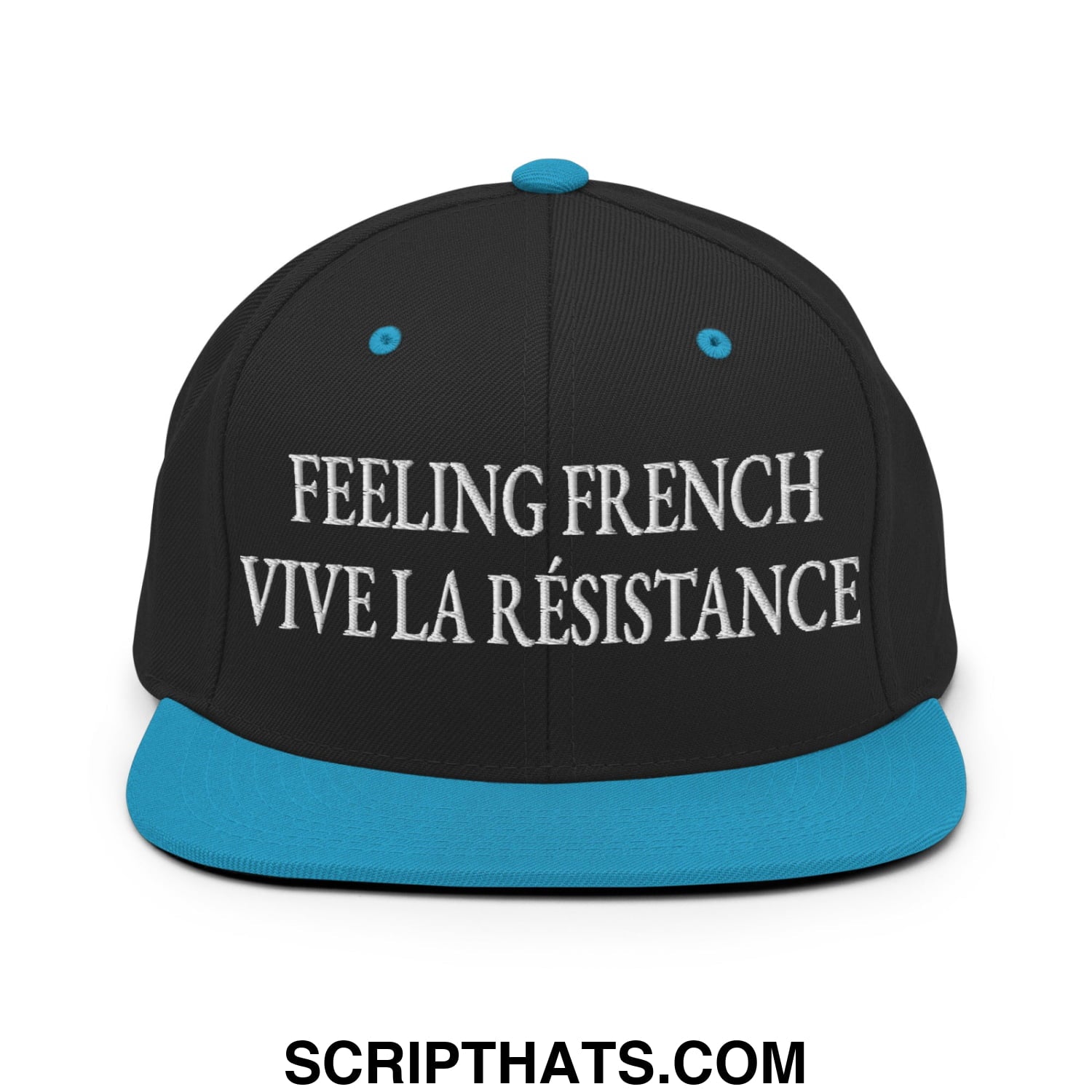 Feeling French Vive la Résistance Embroidered Flat Bill Brim Snapback Hat Black Teal