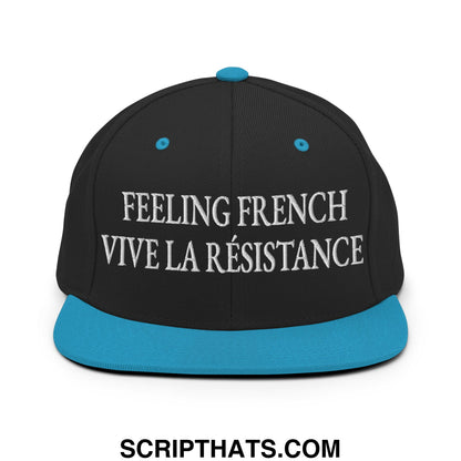 Feeling French Vive la Résistance Embroidered Flat Bill Brim Snapback Hat Black Teal