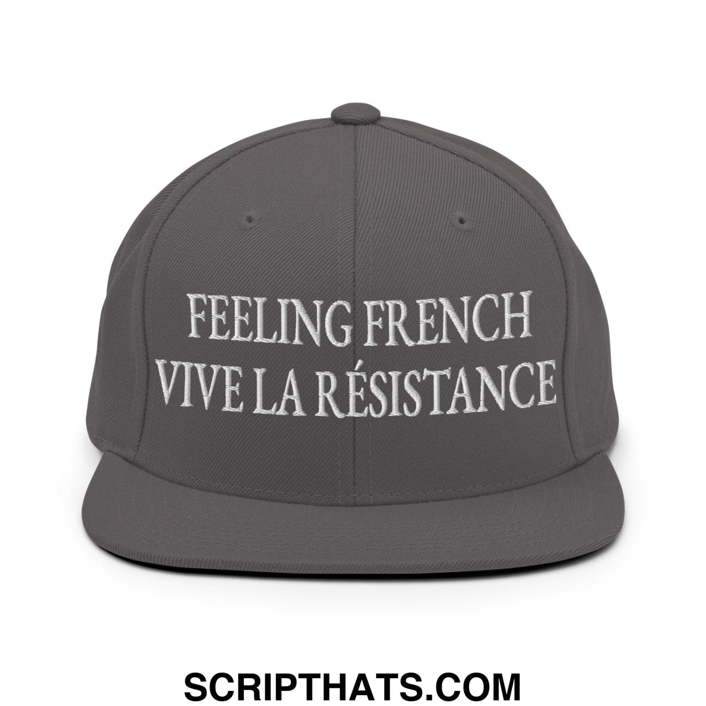 Feeling French Vive la Résistance Embroidered Flat Bill Brim Snapback Hat Dark Grey