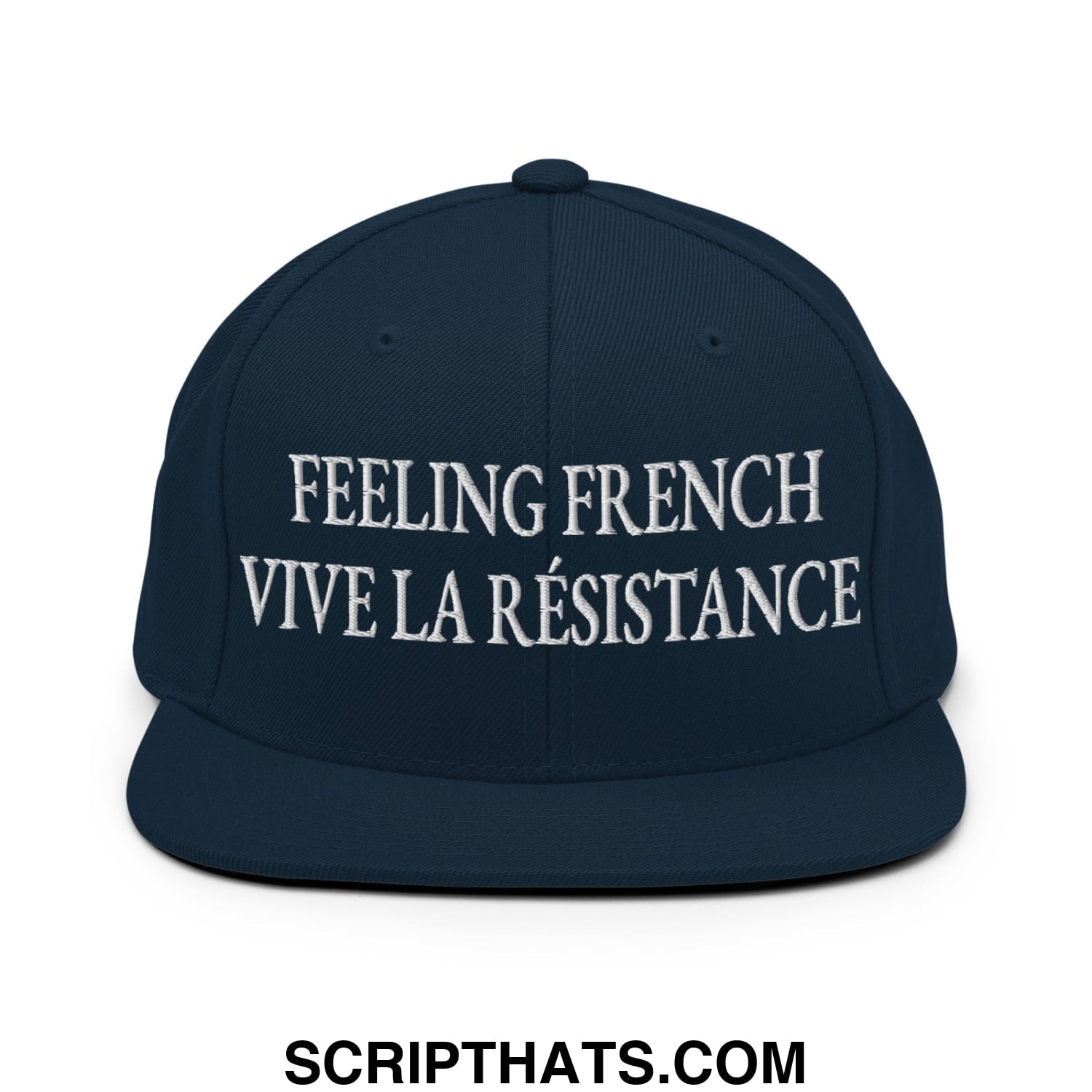 Feeling French Vive la Résistance Embroidered Flat Bill Brim Snapback Hat Dark Navy