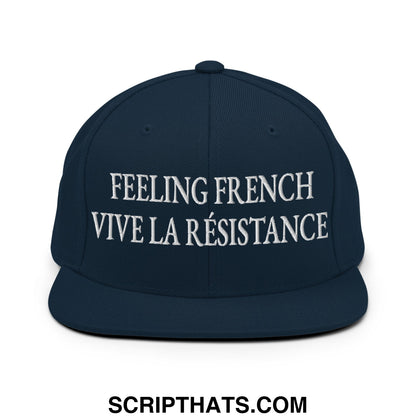 Feeling French Vive la Résistance Embroidered Flat Bill Brim Snapback Hat Dark Navy