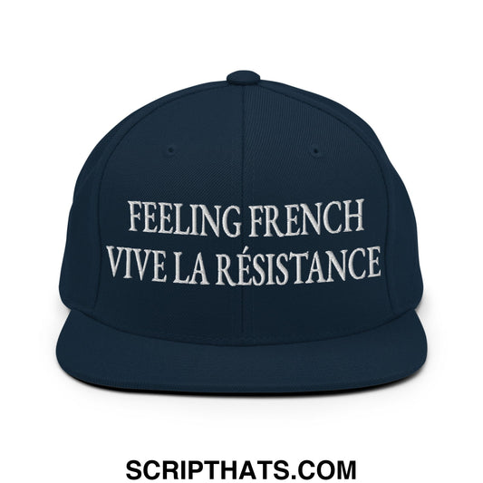 Feeling French Vive la Résistance Embroidered Flat Bill Brim Snapback Hat Dark Navy