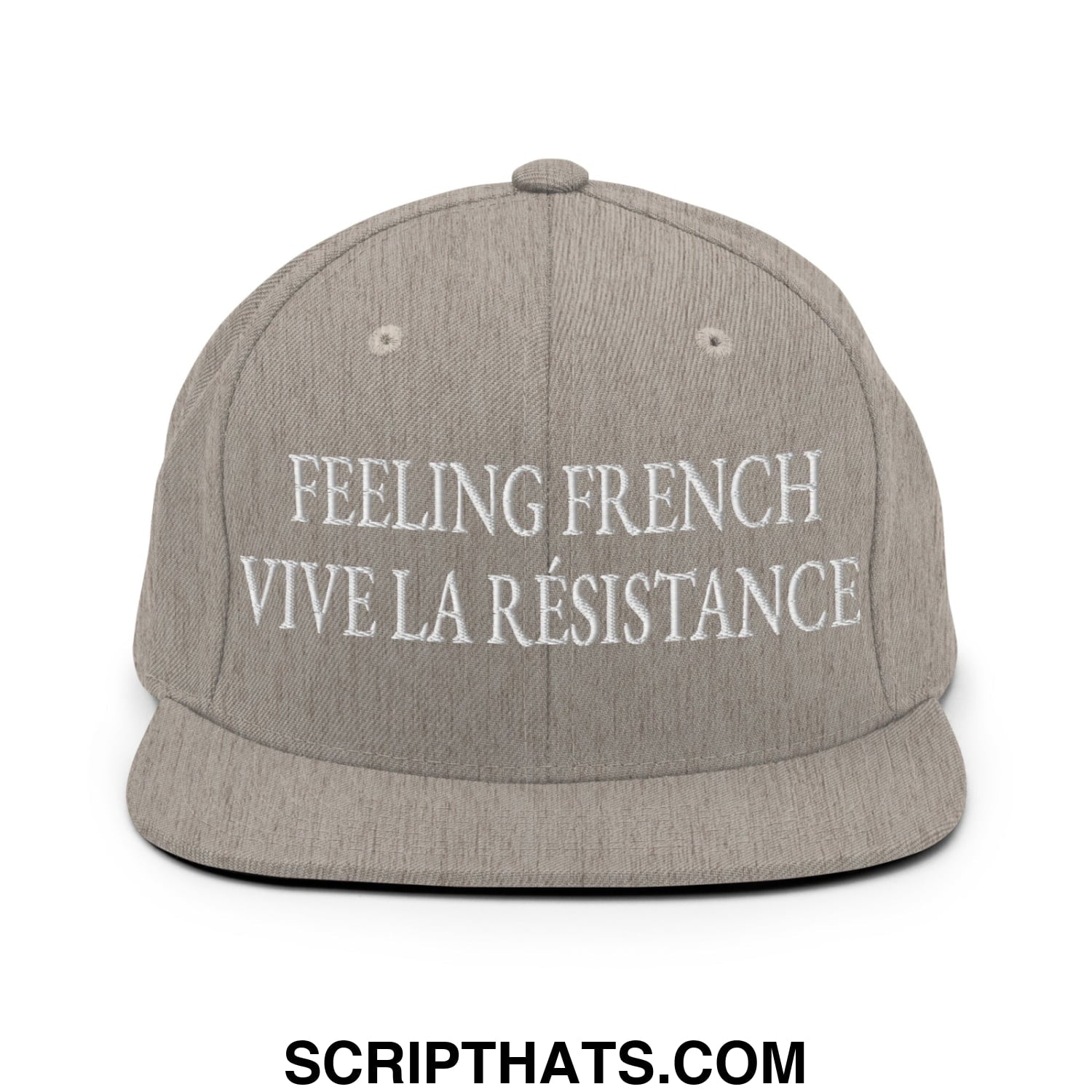 Feeling French Vive la Résistance Embroidered Flat Bill Brim Snapback Hat Heather Grey
