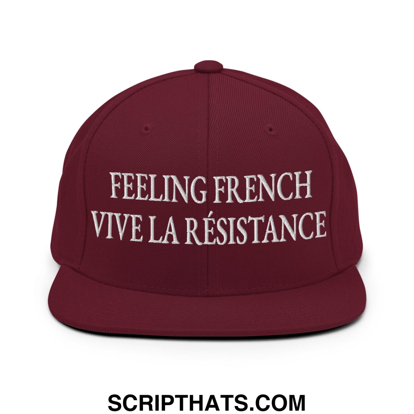 Feeling French Vive la Résistance Embroidered Flat Bill Brim Snapback Hat Maroon