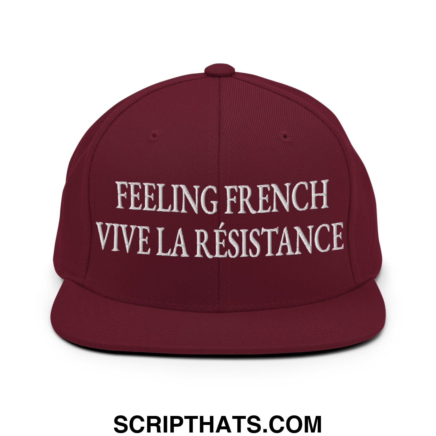 Feeling French Vive la Résistance Embroidered Flat Bill Brim Snapback Hat Maroon