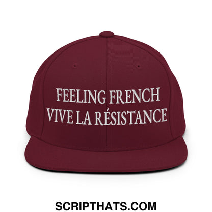 Feeling French Vive la Résistance Embroidered Flat Bill Brim Snapback Hat Maroon