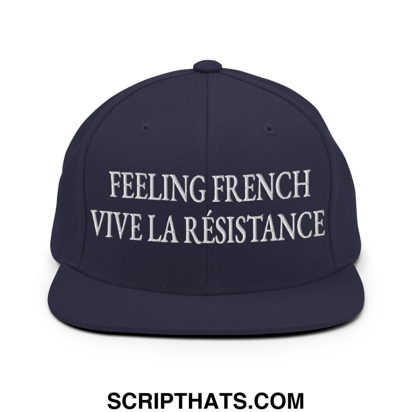 Feeling French Vive la Résistance Embroidered Flat Bill Brim Snapback Hat Navy