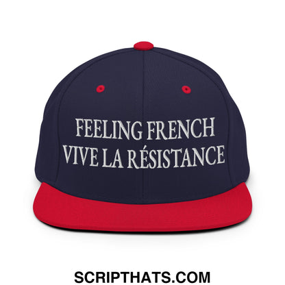 Feeling French Vive la Résistance Embroidered Flat Bill Brim Snapback Hat Navy Red