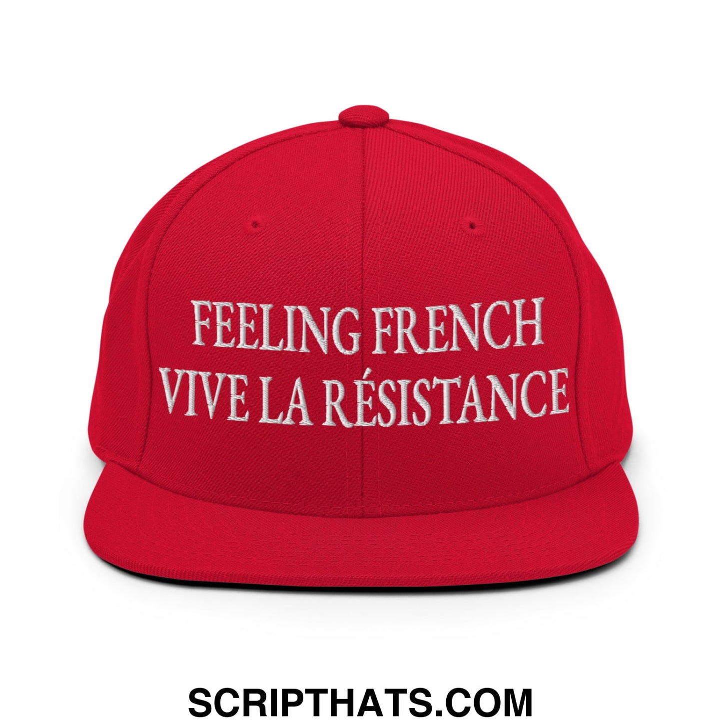 Feeling French Vive la Résistance Embroidered Flat Bill Brim Snapback Hat Red