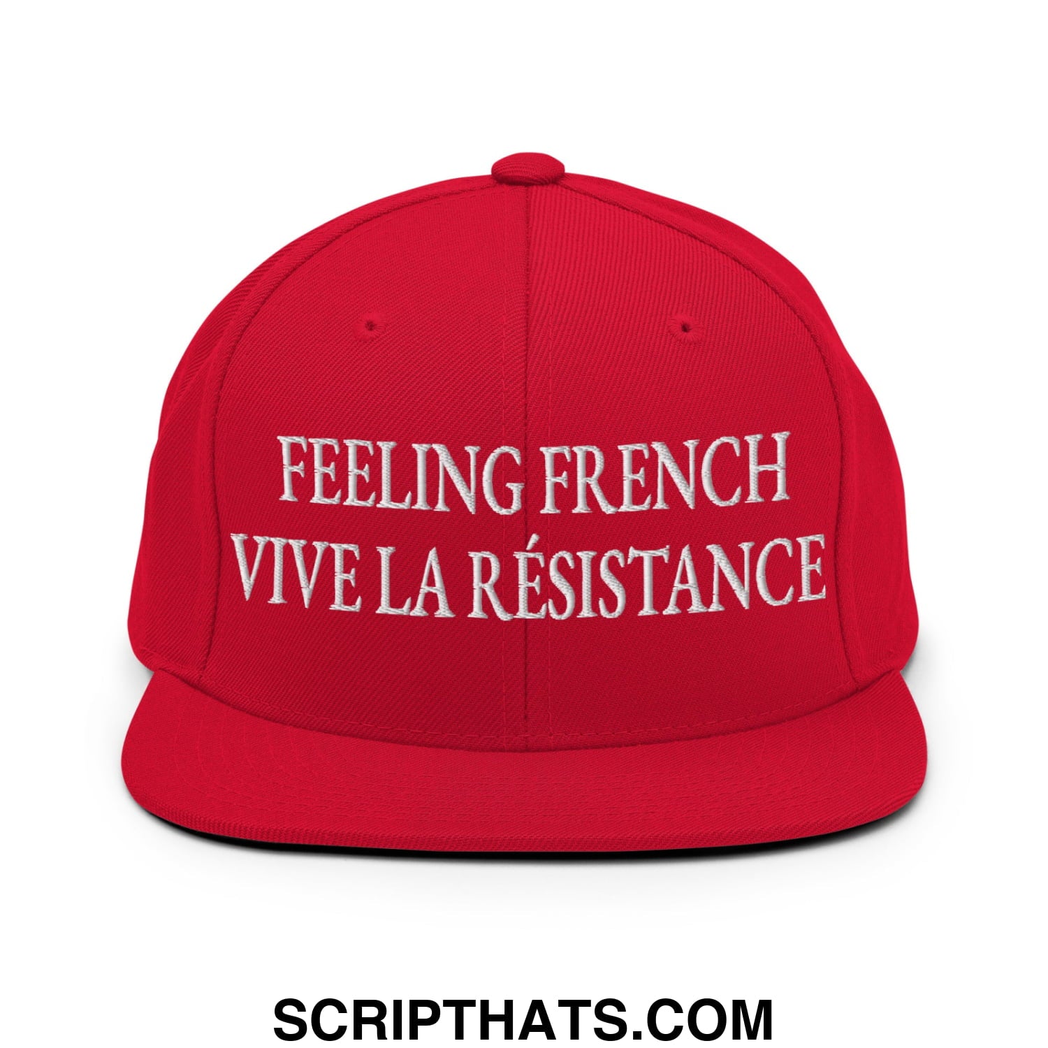 Feeling French Vive la Résistance Embroidered Flat Bill Brim Snapback Hat Red