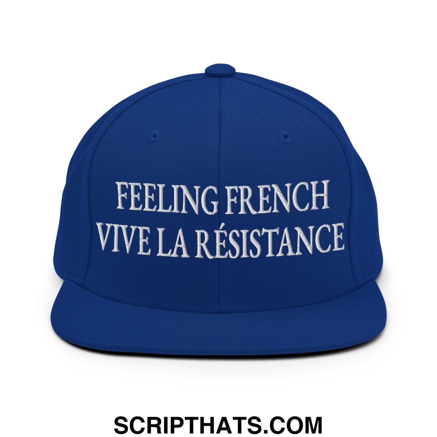 Feeling French Vive la Résistance Embroidered Flat Bill Brim Snapback Hat Royal Blue
