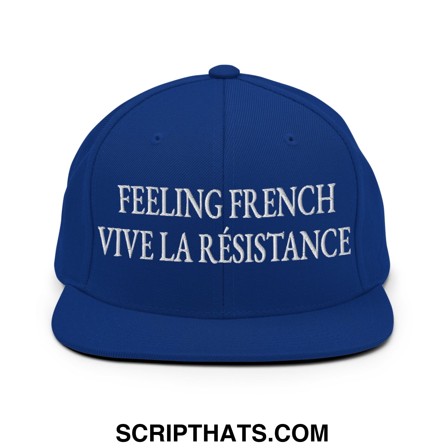 Feeling French Vive la Résistance Embroidered Flat Bill Brim Snapback Hat Royal Blue