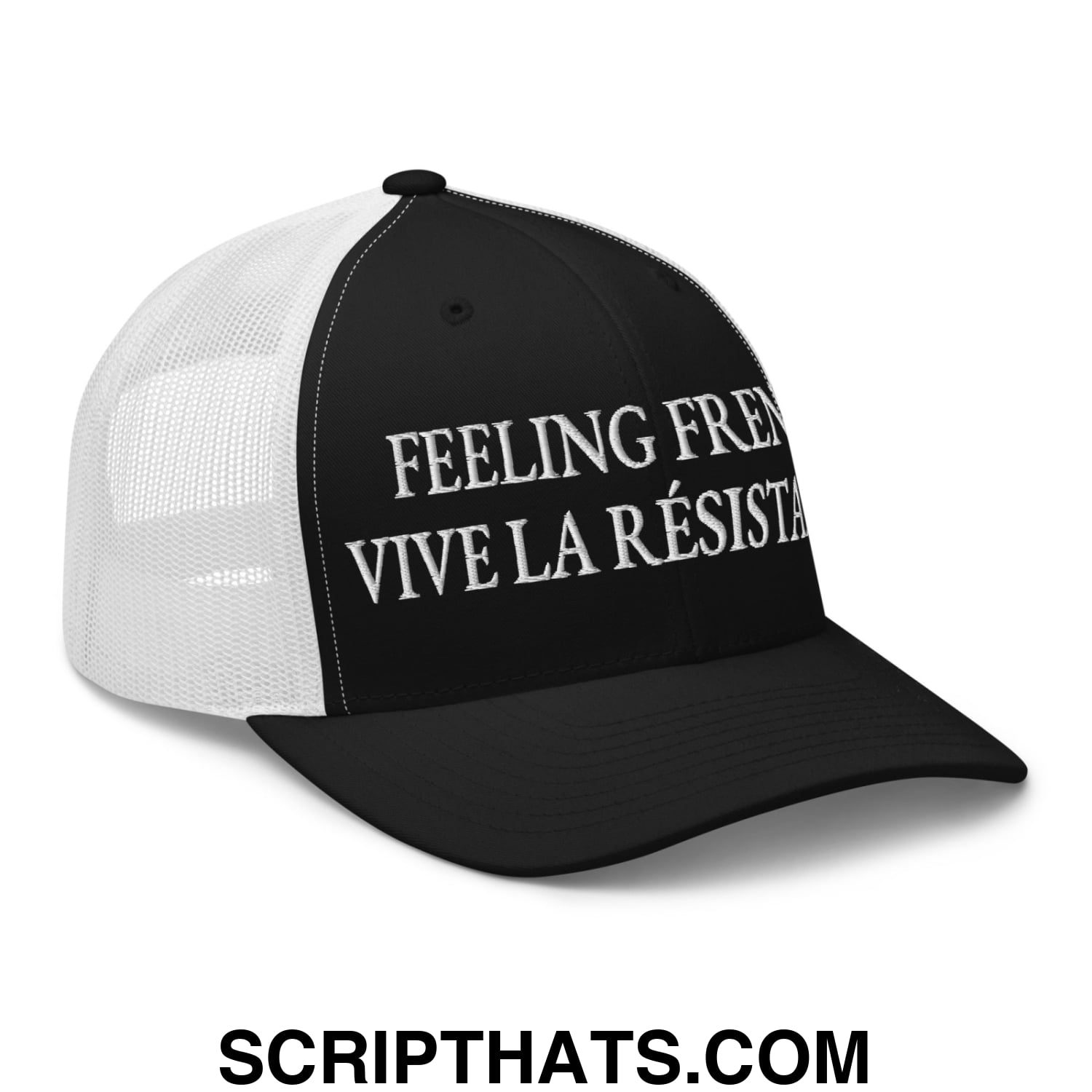 Feeling French Vive la Résistance Embroidered Mesh Trucker Hat Black White