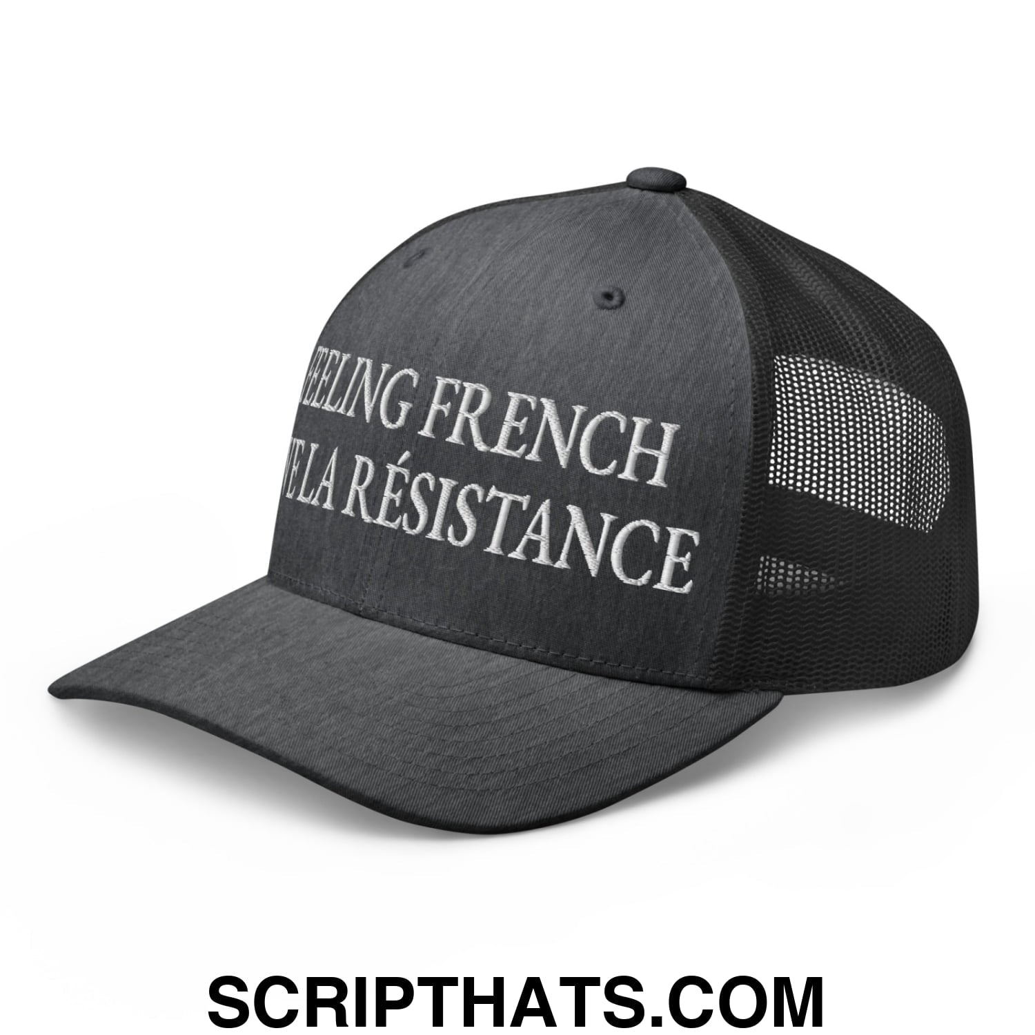 Feeling French Vive la Résistance Embroidered Mesh Trucker Hat Dark Heather Gray
