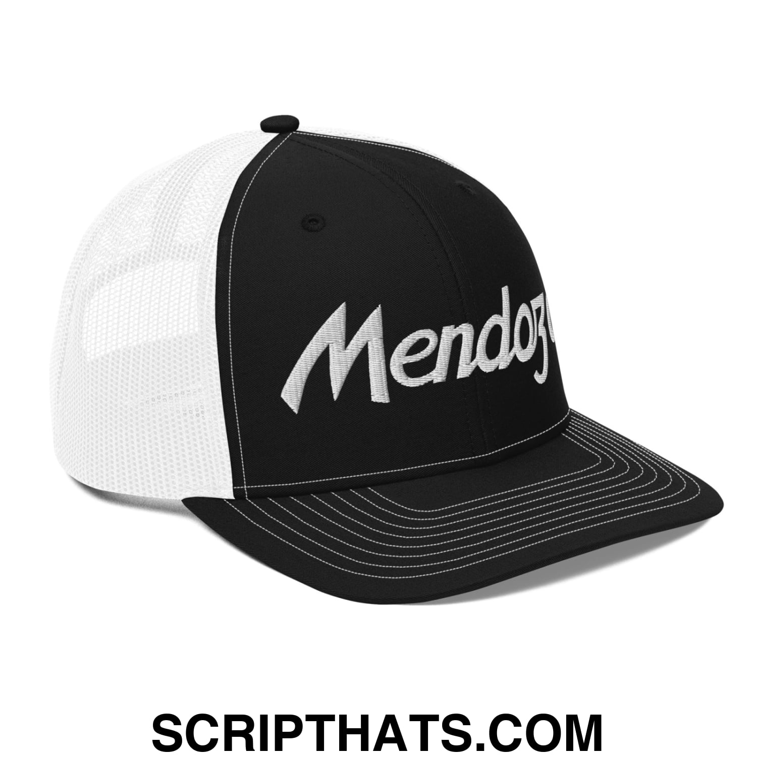 Fernando Mendoza 2026 Raiders Draft Day Vintage Sports Script Embroidered Classic Mesh Trucker Hat Black White