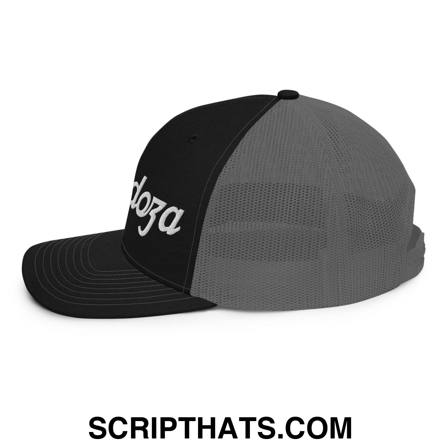 Fernando Mendoza 2026 Raiders Draft Day Vintage Sports Script Embroidered Classic Mesh Trucker Hat Black Charcoal