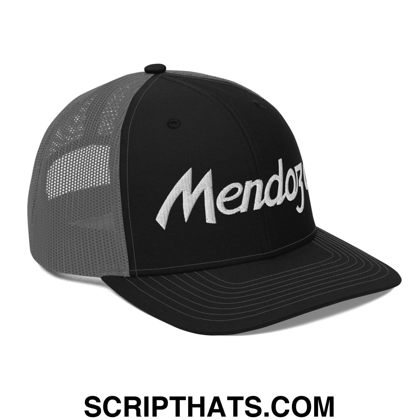 Fernando Mendoza 2026 Raiders Draft Day Vintage Sports Script Embroidered Classic Mesh Trucker Hat Black Charcoal