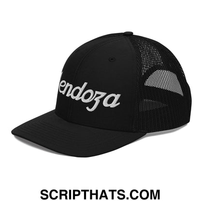 Fernando Mendoza 2026 Raiders Draft Day Vintage Sports Script Embroidered Classic Mesh Trucker Hat Black