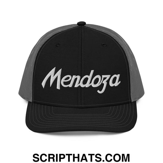 Fernando Mendoza 2026 Raiders Draft Day Vintage Sports Script Embroidered Classic Mesh Trucker Hat Black Charcoal