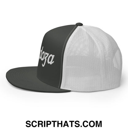 Fernando Mendoza 2026 Raiders Draft Day Vintage Sports Script Embroidered Mesh Flat Bill Brim Trucker Hat Charcoal White