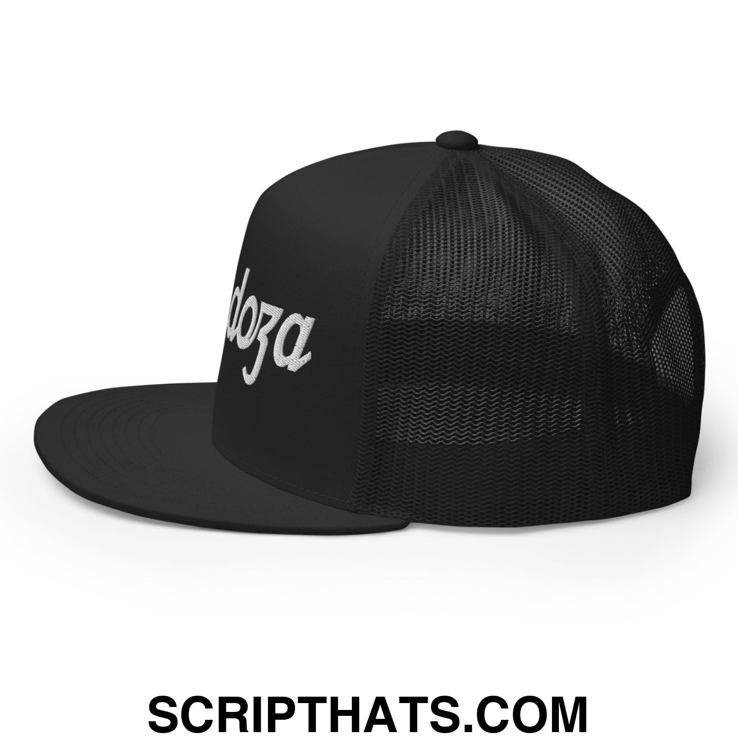 Fernando Mendoza 2026 Raiders Draft Day Vintage Sports Script Embroidered Mesh Flat Bill Brim Trucker Hat Black