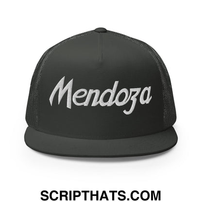 Fernando Mendoza 2026 Raiders Draft Day Vintage Sports Script Embroidered Mesh Flat Bill Brim Trucker Hat Charcoal