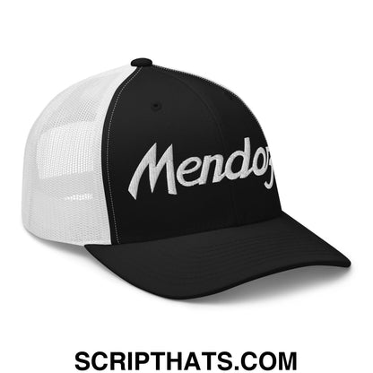 Fernando Mendoza 2026 Raiders Draft Day Vintage Sports Script Embroidered Mesh Trucker Hat Black White