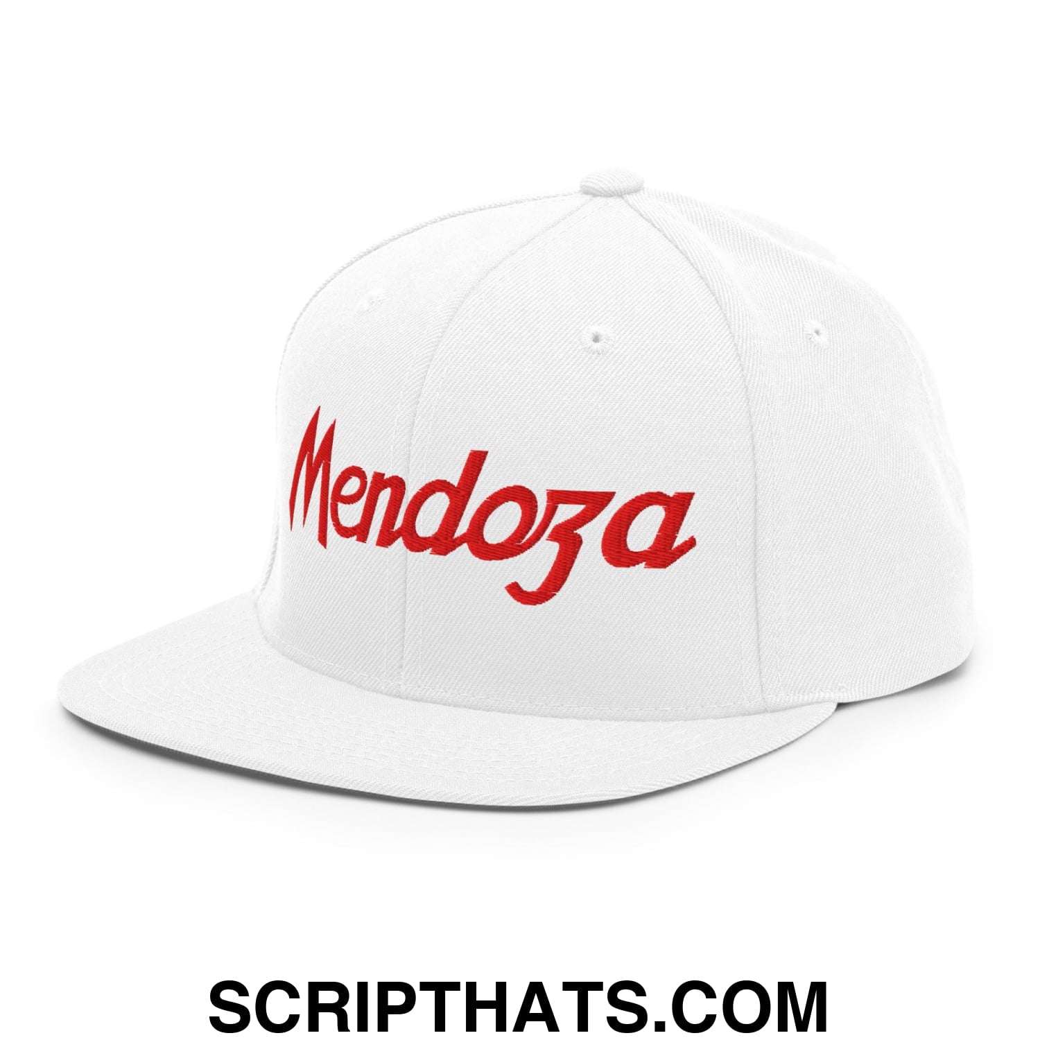 Fernando Mendoza Sports Script Football Embroidered Flat Bill Brim Snapback Hat White