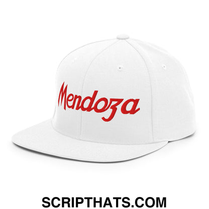 Fernando Mendoza Sports Script Football Embroidered Flat Bill Brim Snapback Hat White