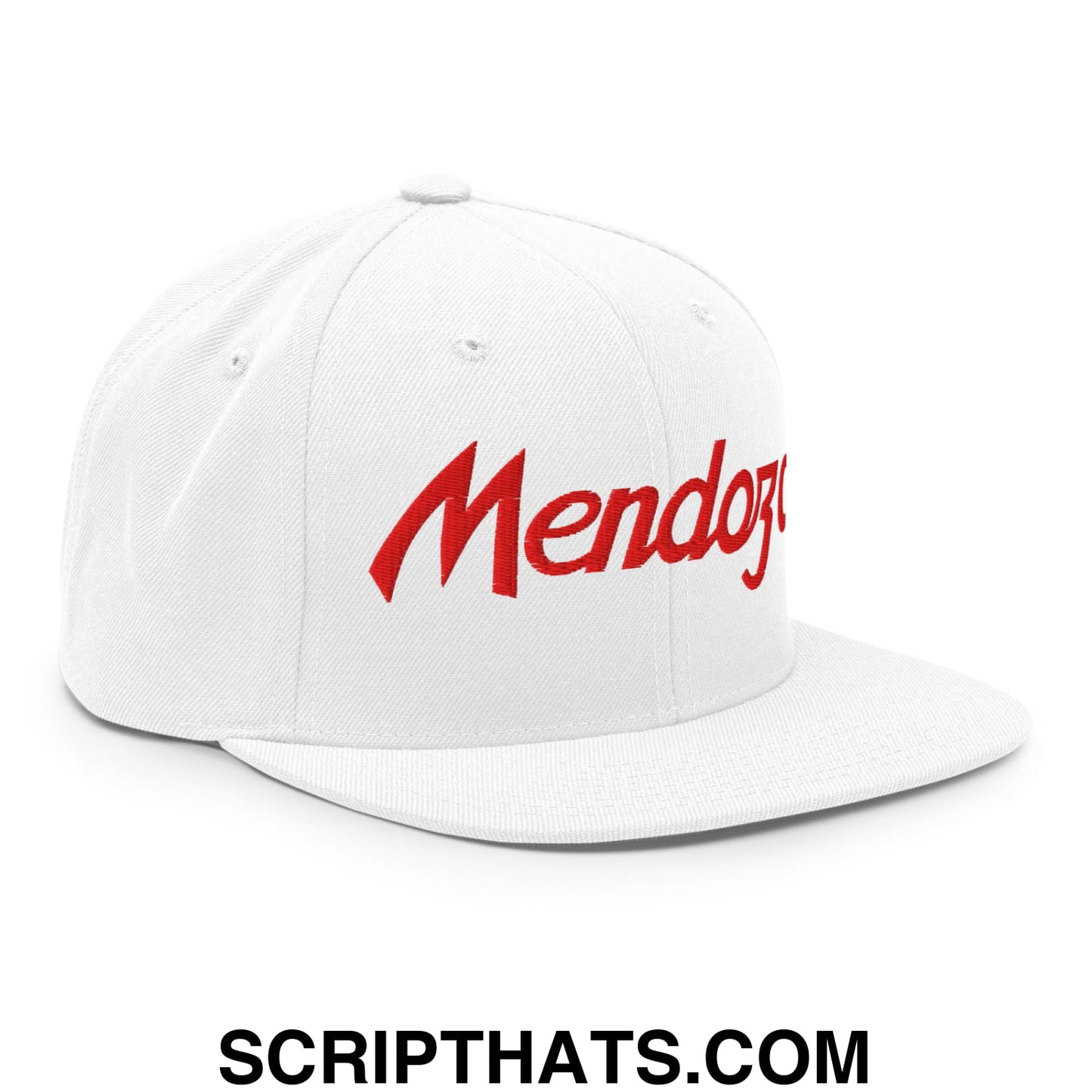 Fernando Mendoza Sports Script Football Embroidered Flat Bill Brim Snapback Hat White