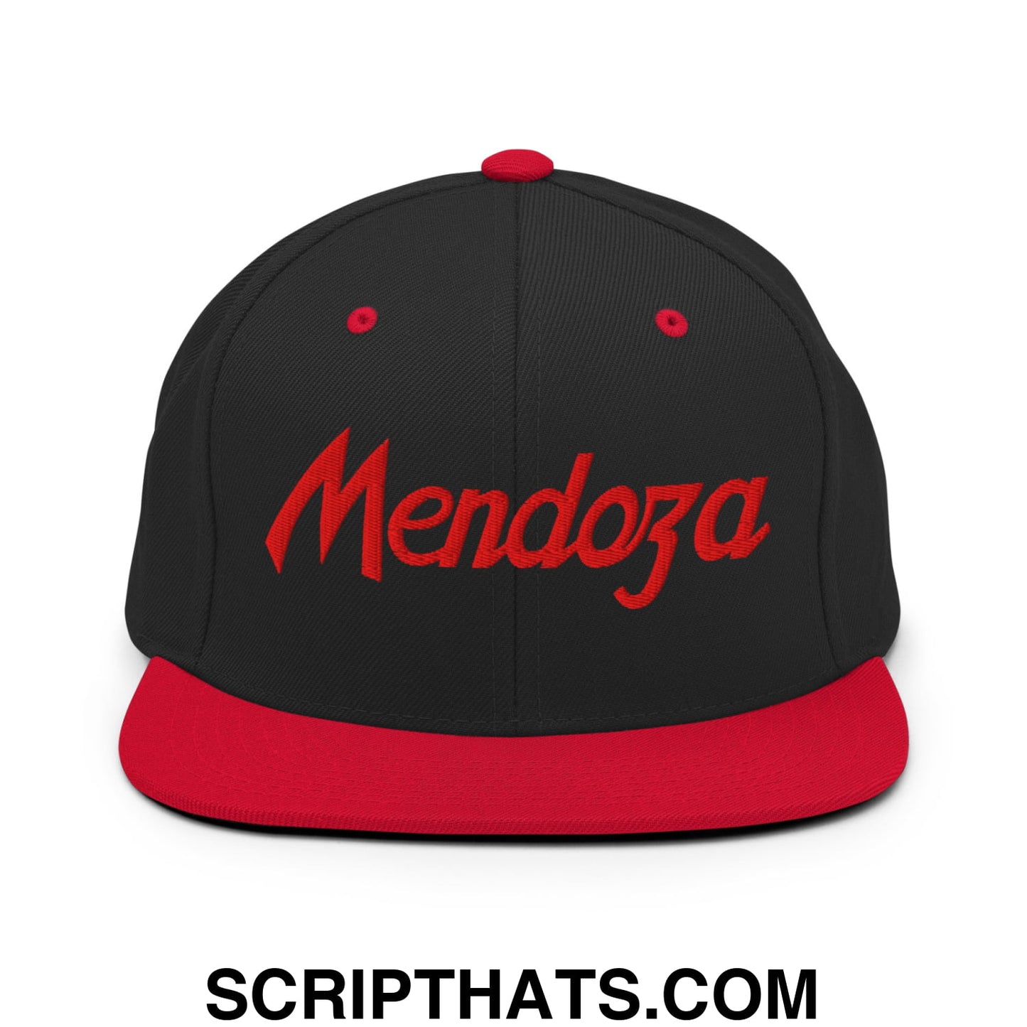 Fernando Mendoza Sports Script Football Embroidered Flat Bill Brim Snapback Hat Black Red