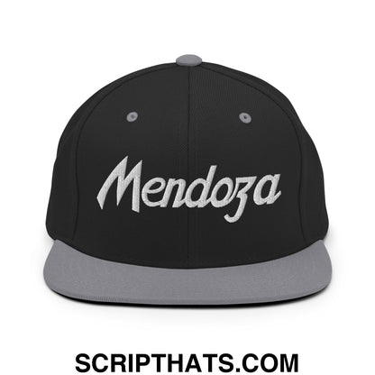 Fernando Mendoza Sports Script Football Embroidered Flat Bill Brim Snapback Hat Black Silver