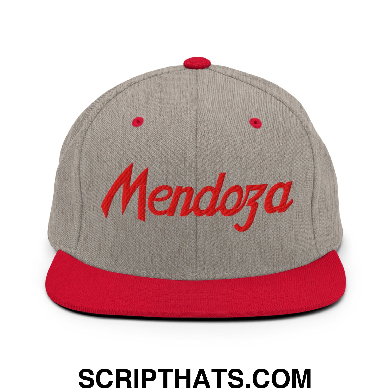 Fernando Mendoza Sports Script Football Embroidered Flat Bill Brim Snapback Hat Heather Grey Red