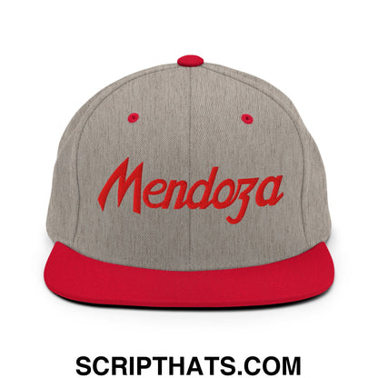 Fernando Mendoza Sports Script Football Embroidered Flat Bill Brim Snapback Hat Heather Grey Red