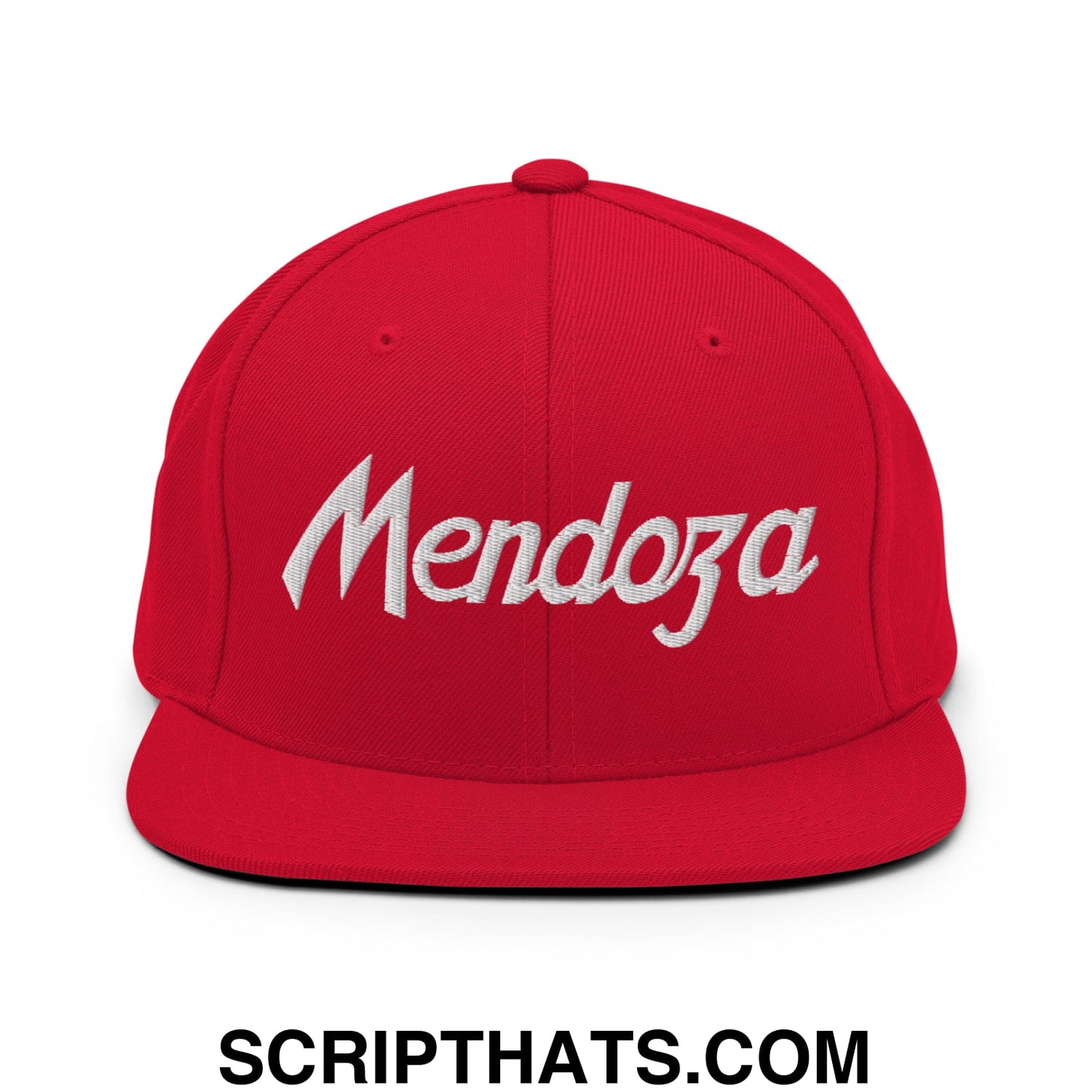 Fernando Mendoza Sports Script Football Embroidered Flat Bill Brim Snapback Hat Red