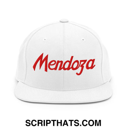 Fernando Mendoza Sports Script Football Embroidered Flat Bill Brim Snapback Hat White