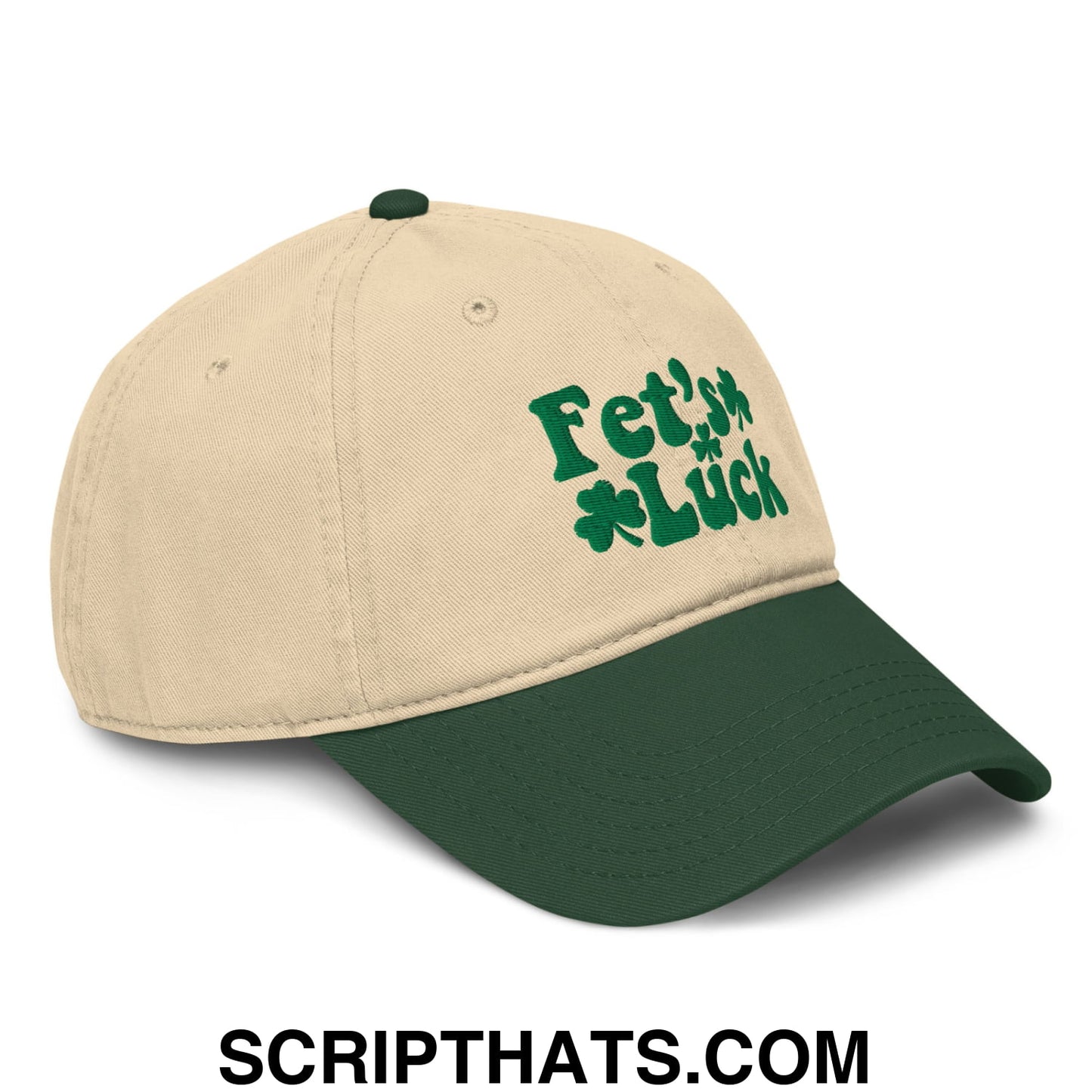 Fet's Luck St. Patrick's Day Embroidered Baseball Dad Hat Dark Green Khaki