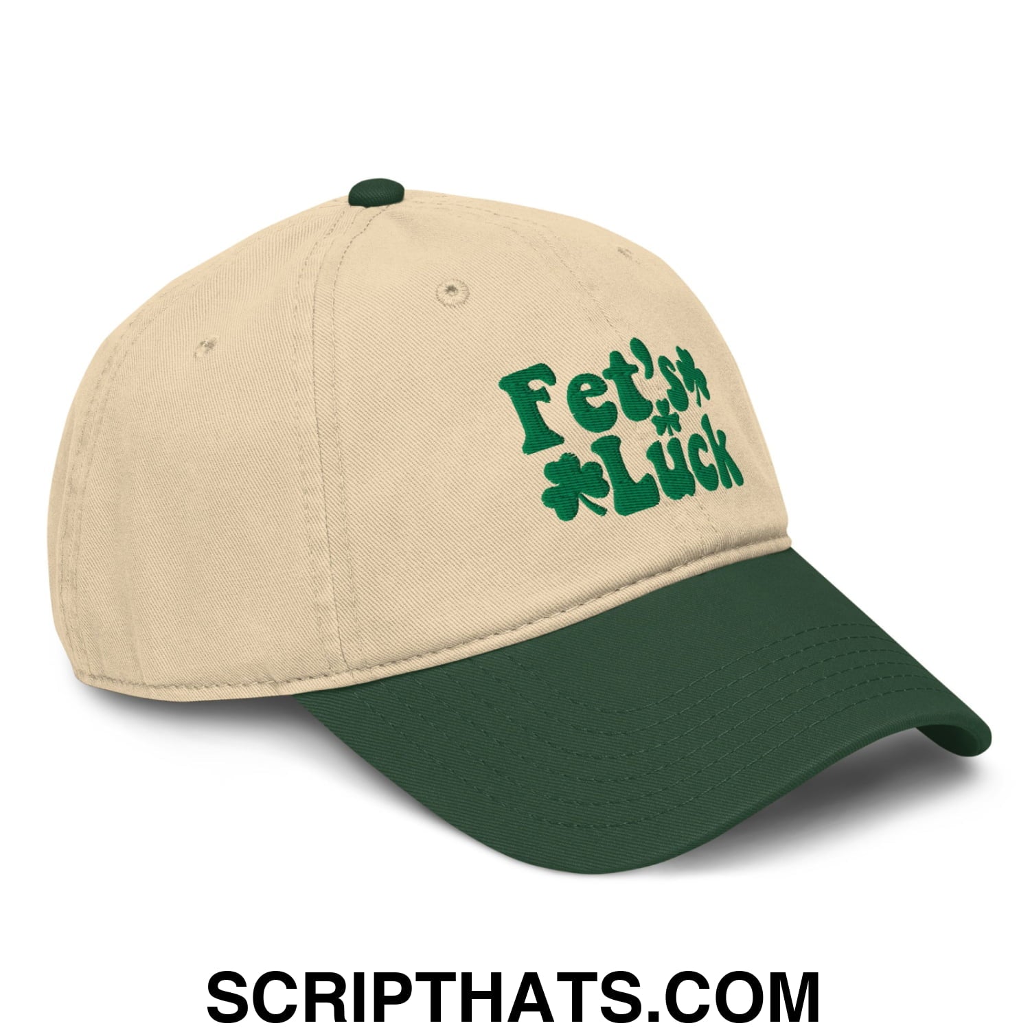 Fet's Luck St. Patrick's Day Embroidered Baseball Dad Hat Dark Green Khaki