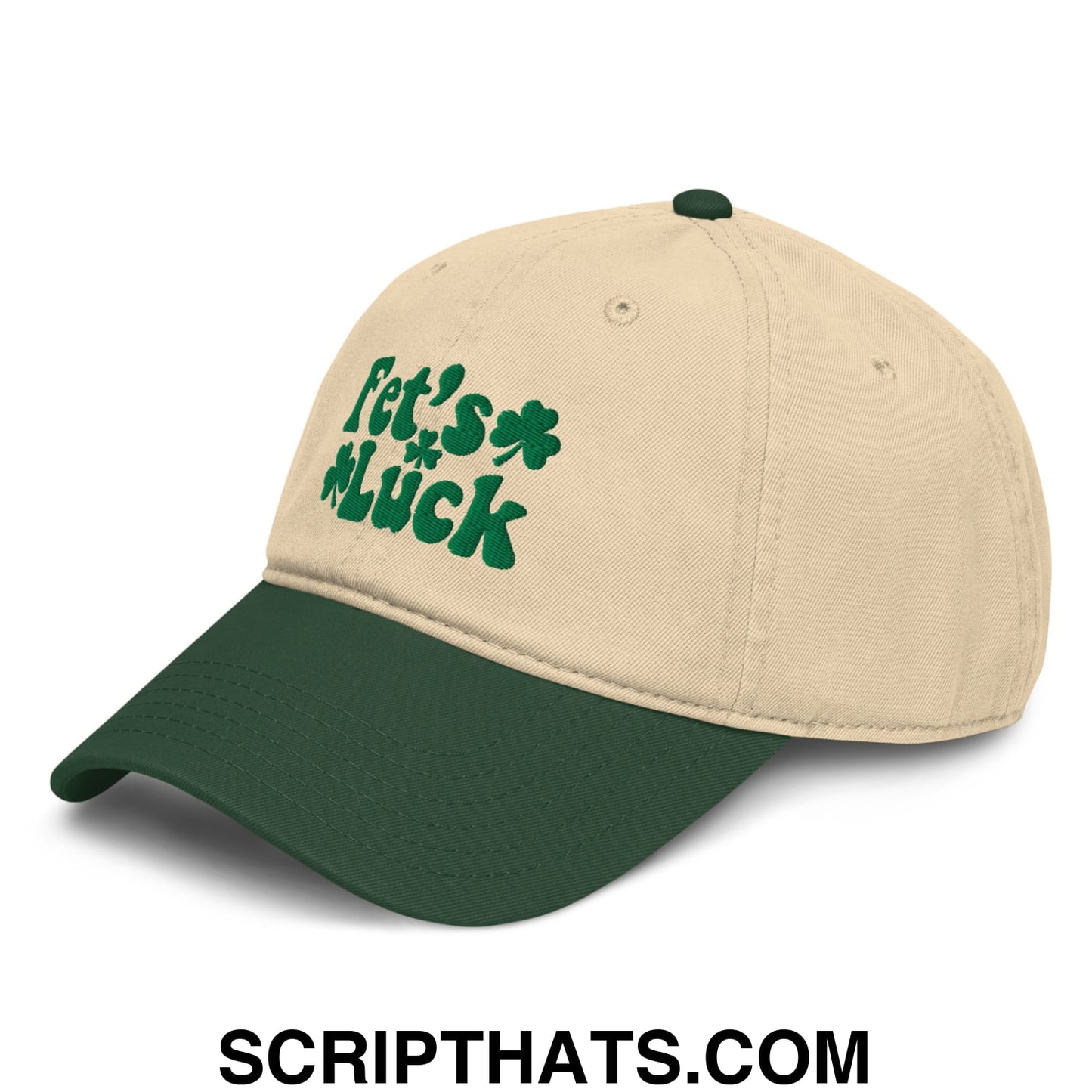 Fet's Luck St. Patrick's Day Embroidered Baseball Dad Hat Dark Green Khaki