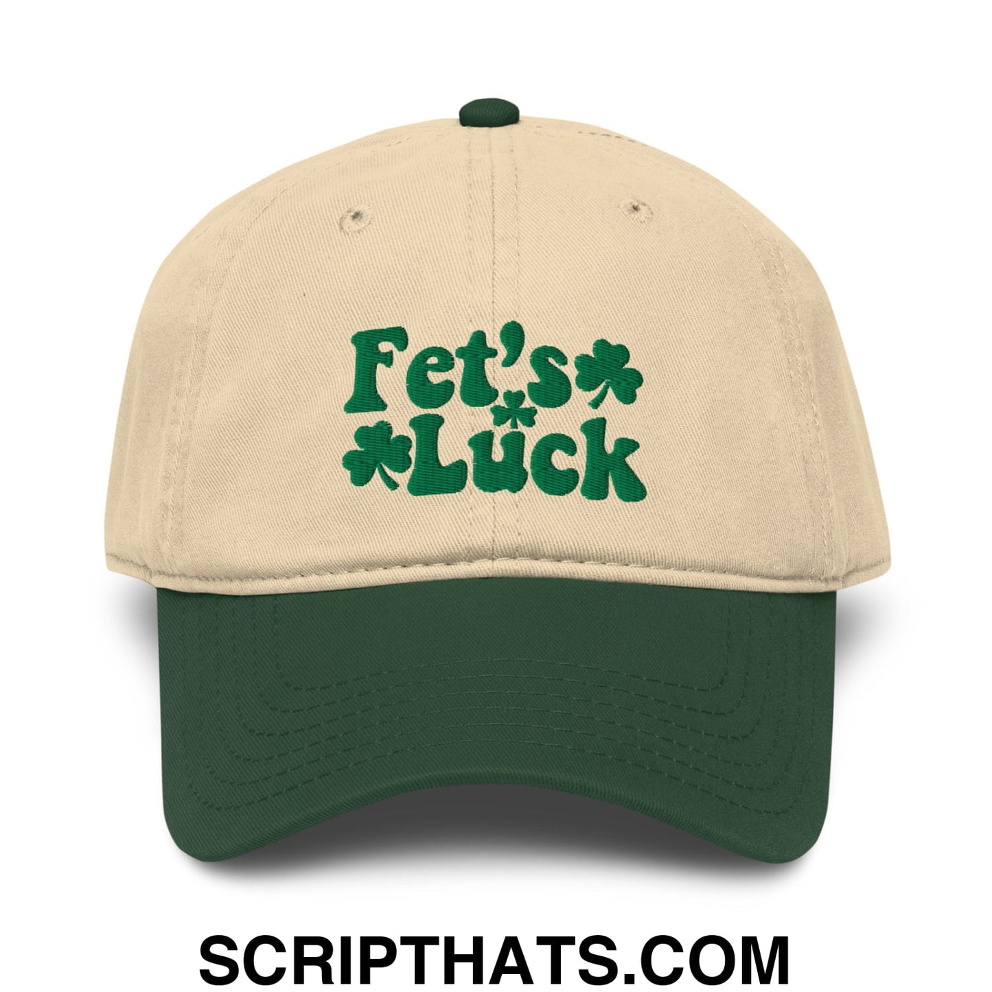 Fet's Luck St. Patrick's Day Embroidered Baseball Dad Hat Dark Green Khaki