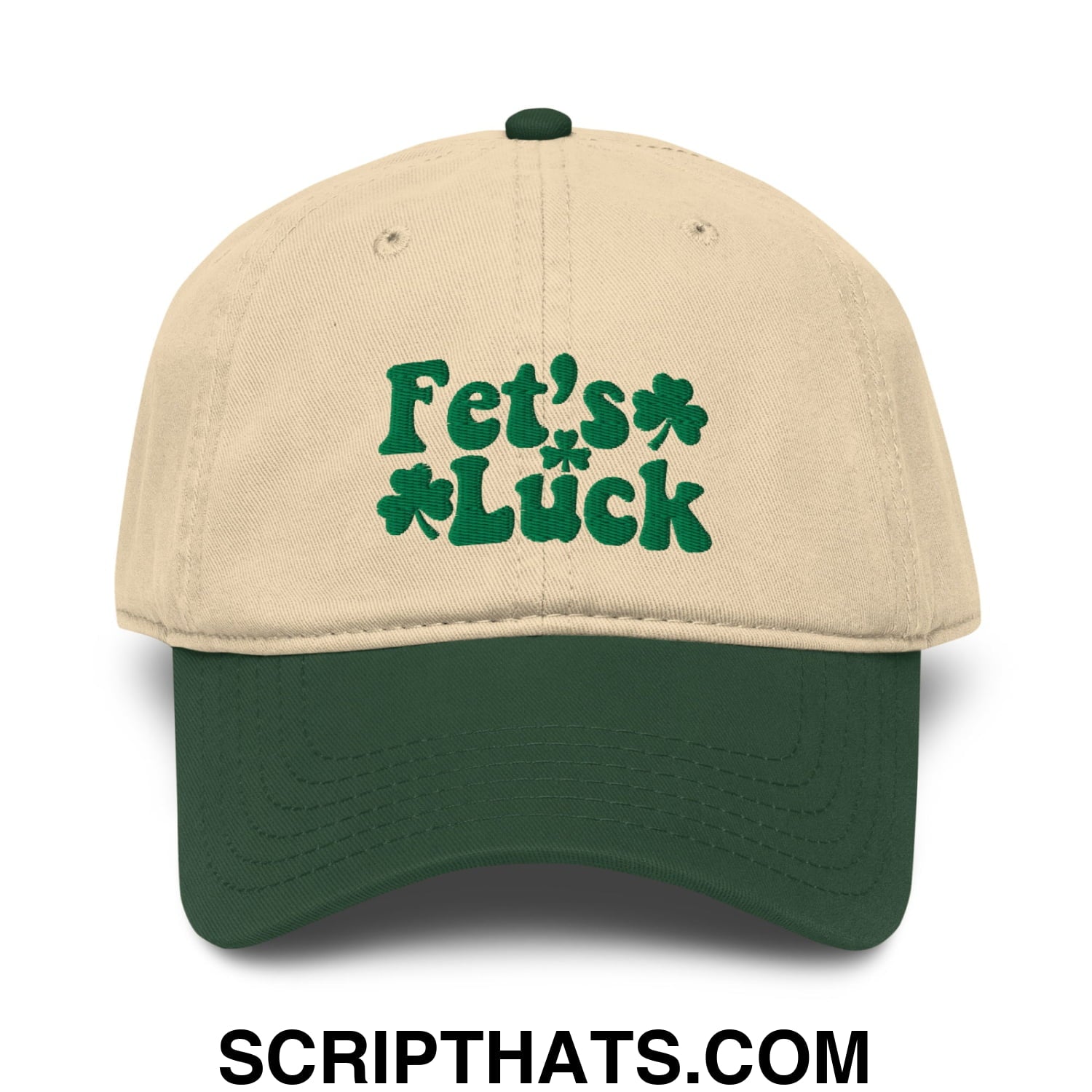 Fet's Luck St. Patrick's Day Embroidered Baseball Dad Hat Dark Green Khaki