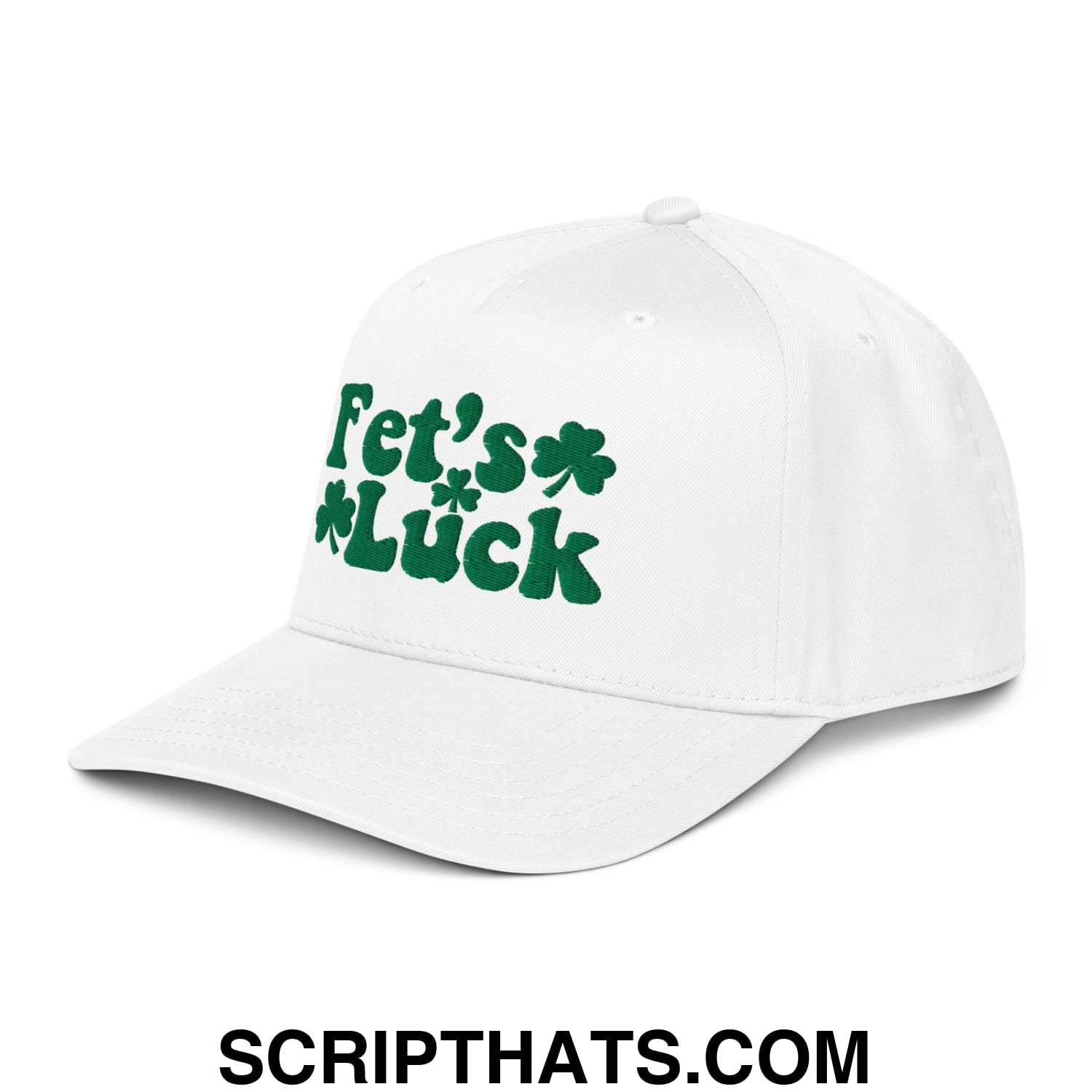 Fet's Luck St. Patrick's Day Embroidered Baseball Snapback Hat White