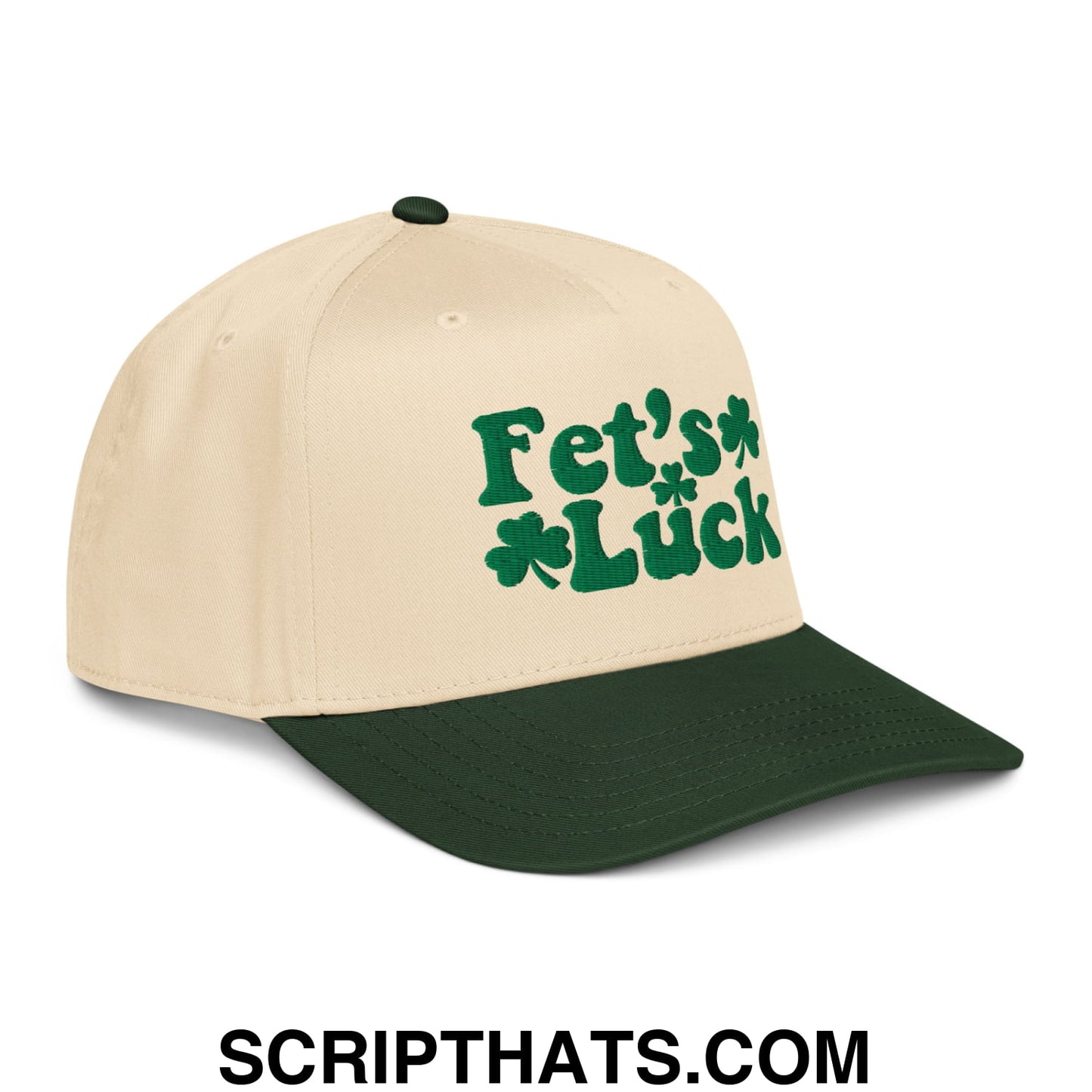 Fet's Luck St. Patrick's Day Embroidered Baseball Snapback Hat Dark Green Natural