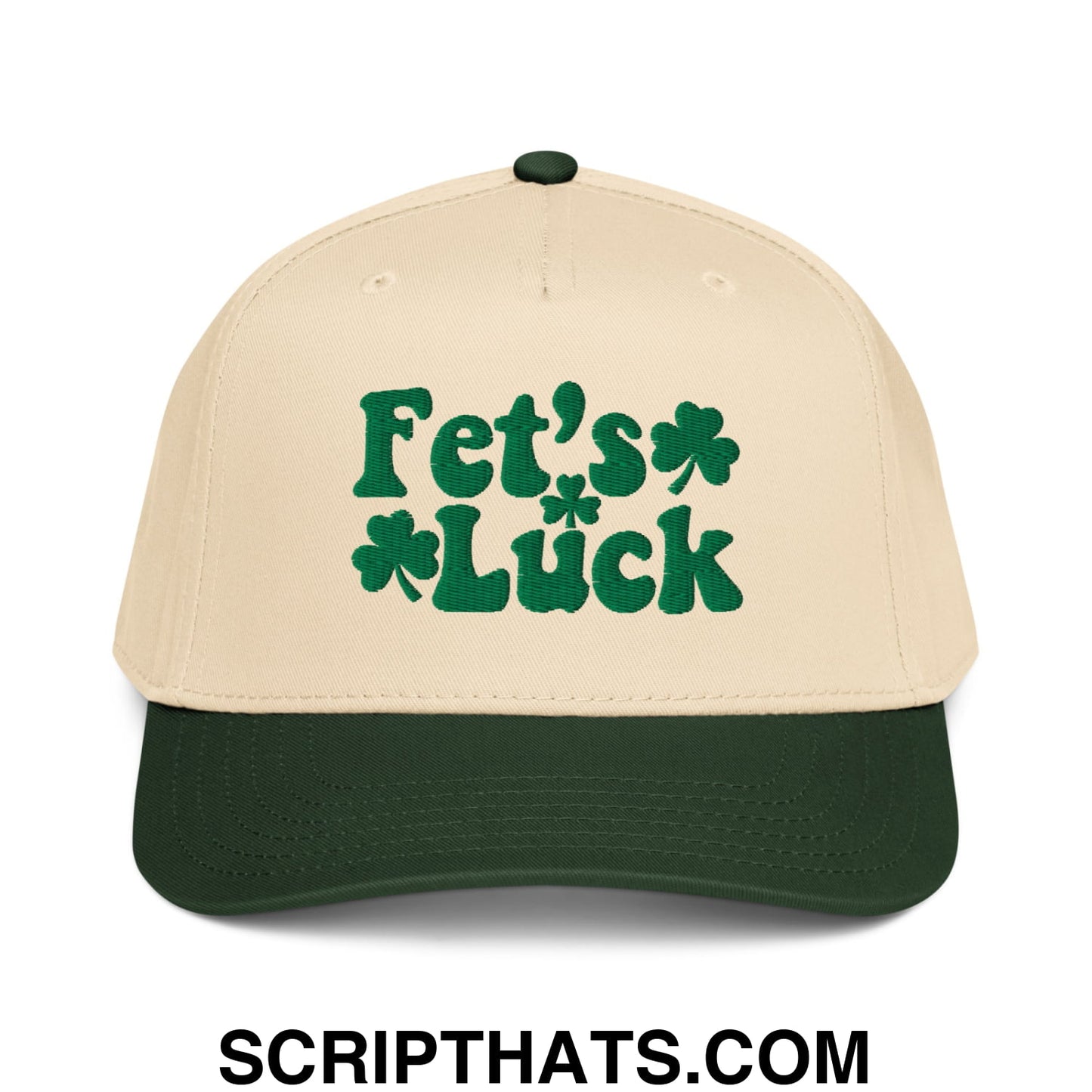 Fet's Luck St. Patrick's Day Embroidered Baseball Snapback Hat Dark Green Natural