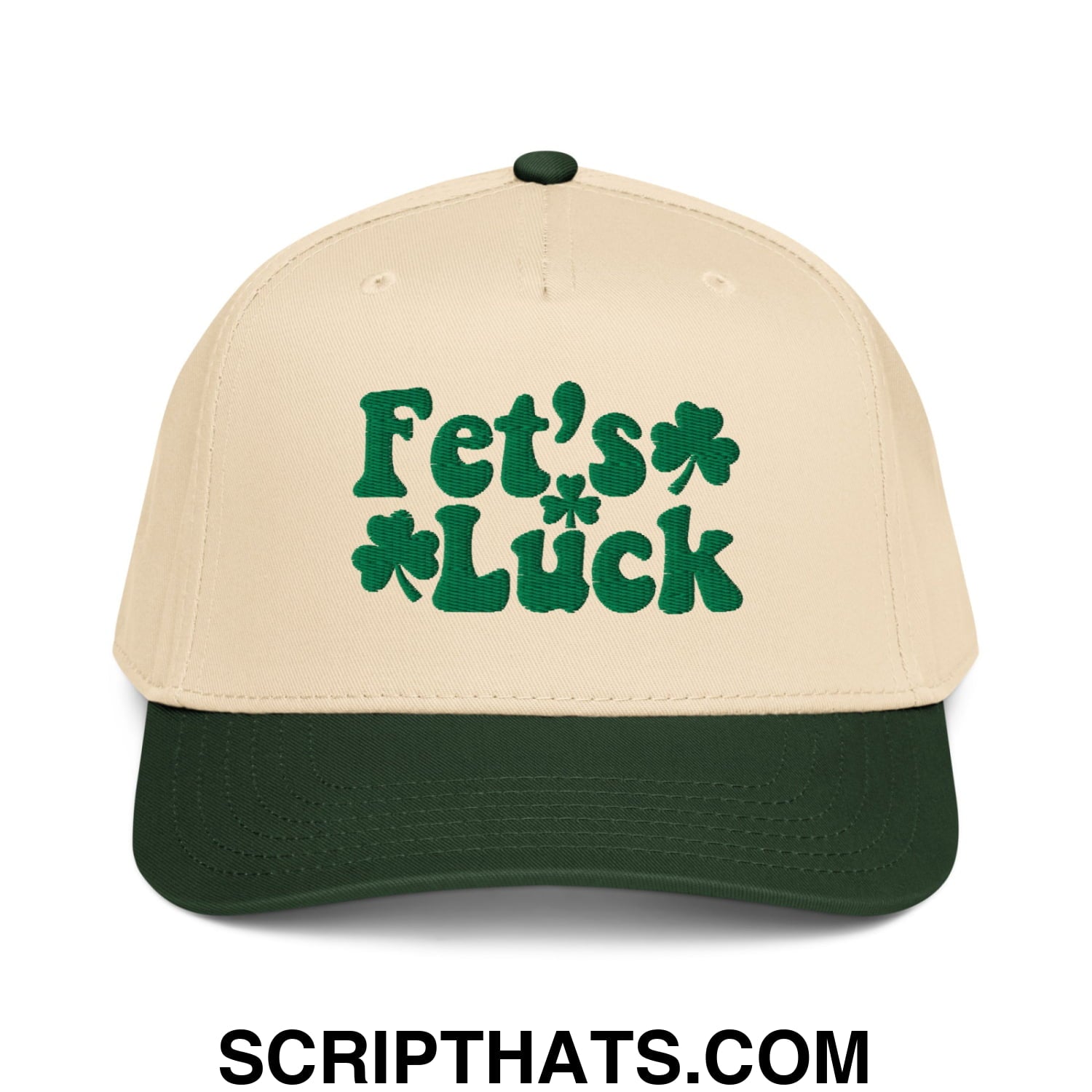 Fet's Luck St. Patrick's Day Embroidered Baseball Snapback Hat Dark Green Natural