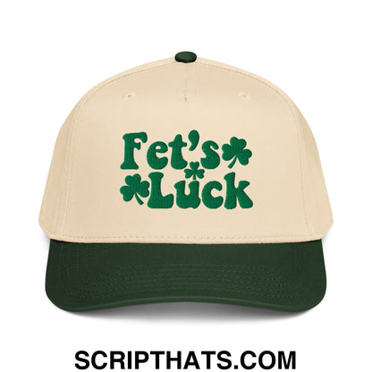 Fet's Luck St. Patrick's Day Embroidered Baseball Snapback Hat Dark Green Natural