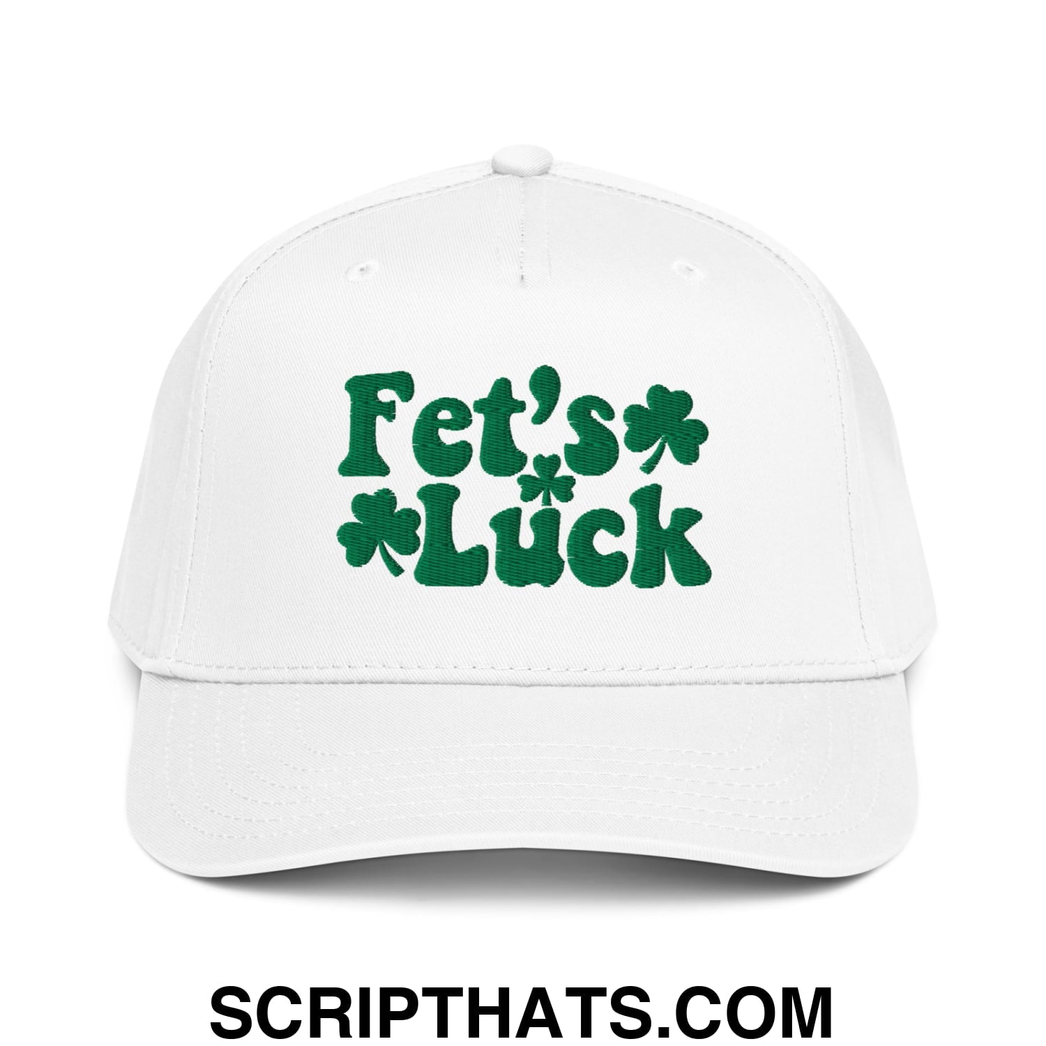 Fet's Luck St. Patrick's Day Embroidered Baseball Snapback Hat White