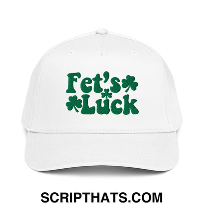 Fet's Luck St. Patrick's Day Embroidered Baseball Snapback Hat White