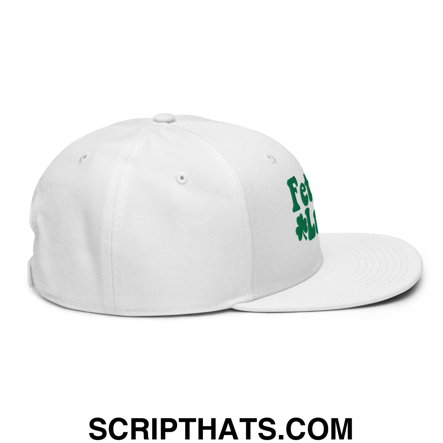 Fet's Luck St. Patrick's Day Embroidered Flat Brim Bill Snapback Hat White
